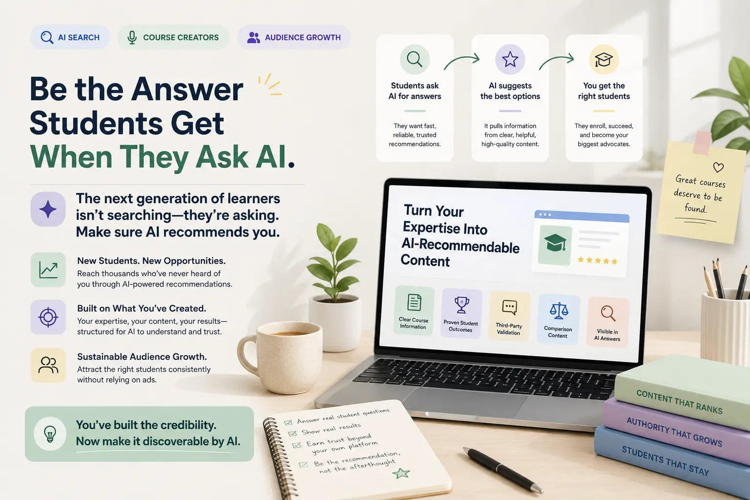 Infographic showing a 5 step AI shortlist process with a person at a laptop at bottom left