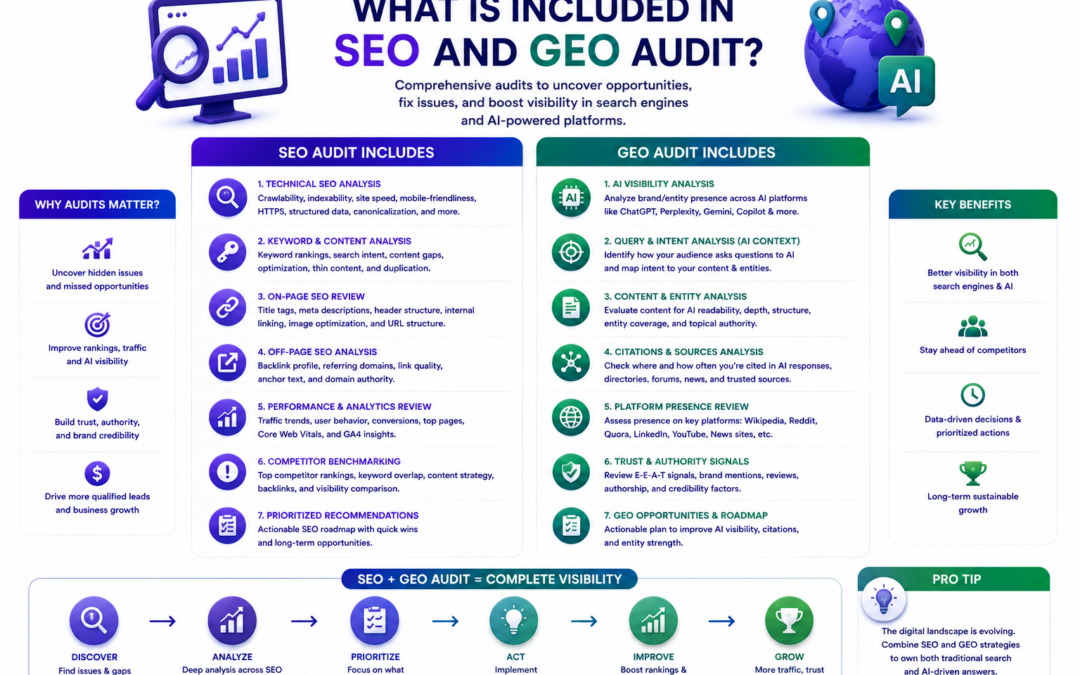 What is included in SEO and GEO audit?