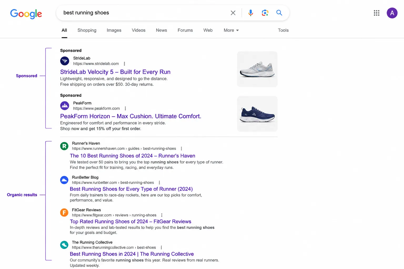 Organic vs paid search results