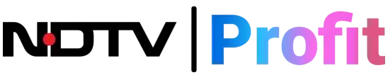 NDTV | UnoSearch Black background with a small red recording dot on the left and the word Profit in a blue to pink gradient on the right suggesting a brand logo