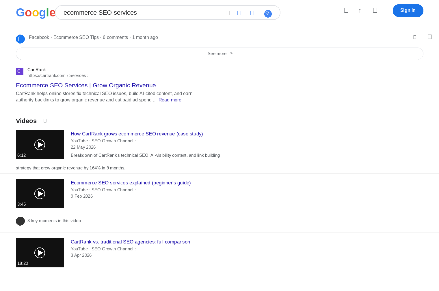 Google SERP results
