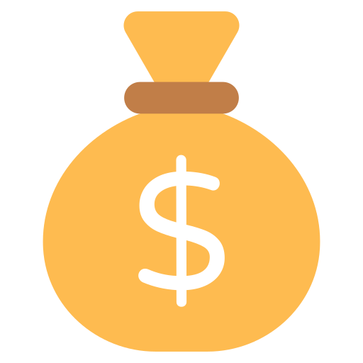 moneybags | UnoSearch Orange money bag icon with a white dollar sign symbol of wealth or finances
