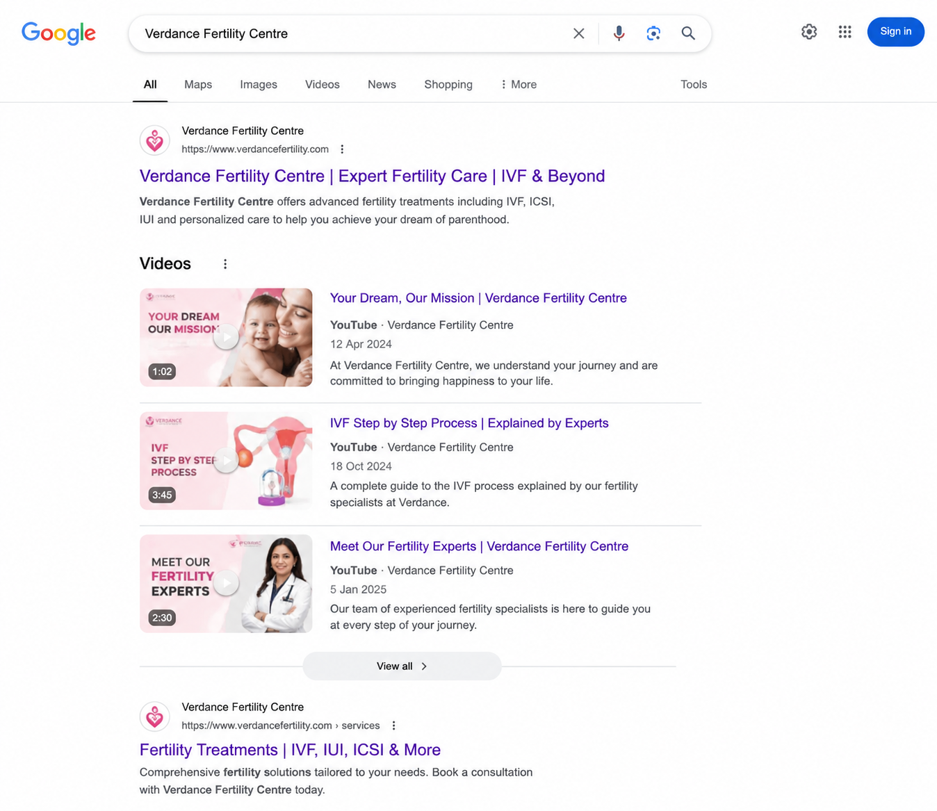 Google SERP results