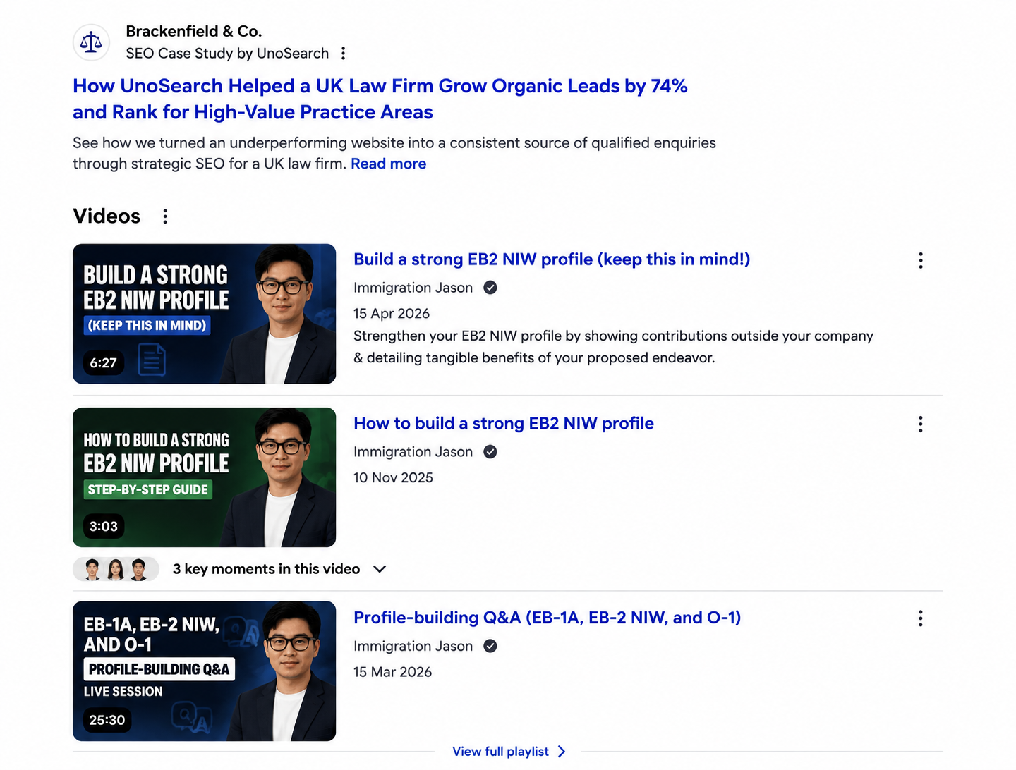 Google SERP results