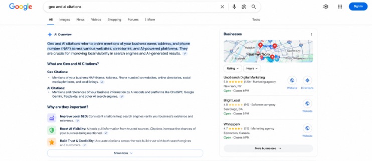 Google AI overview results