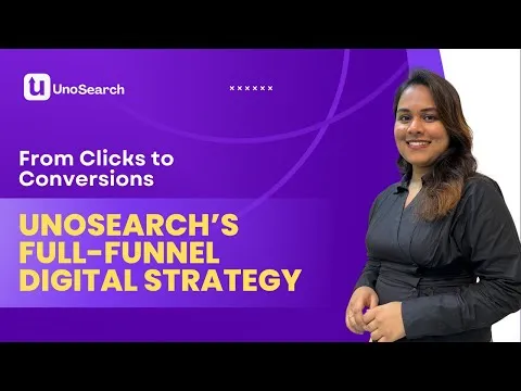 imgi81hqdefault | UnoSearch Purple UnoSearch banner with a smiling woman on the right left text reads From Clicks to Conversions and UNOSEARCHS FULL FUNNEL DIGITAL STRATEGY