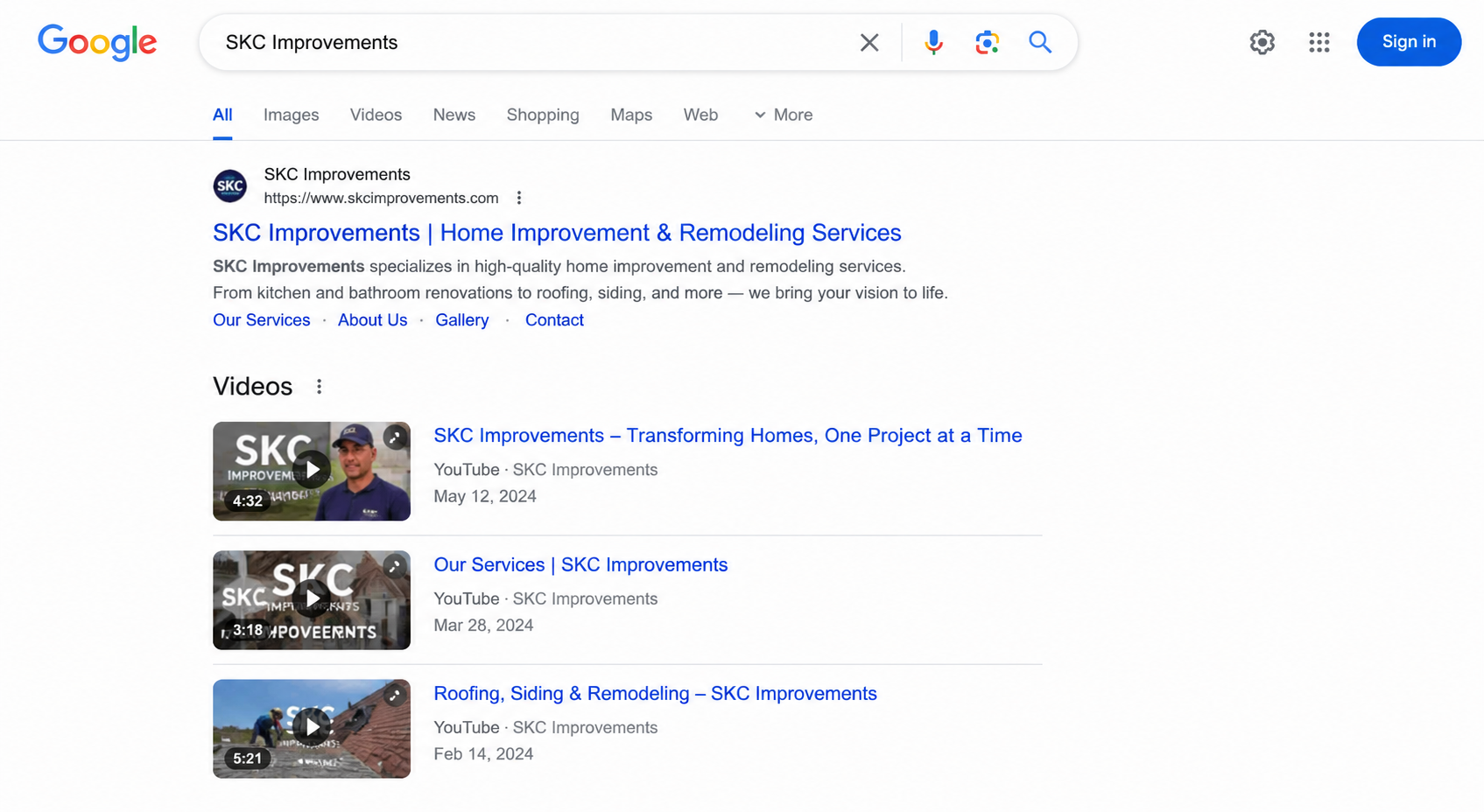 Google SERP results