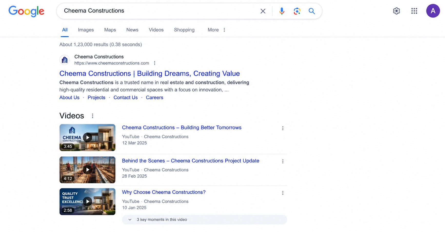 Google SERP results