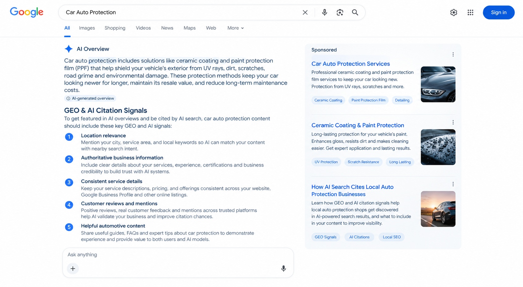 Google AI overview results