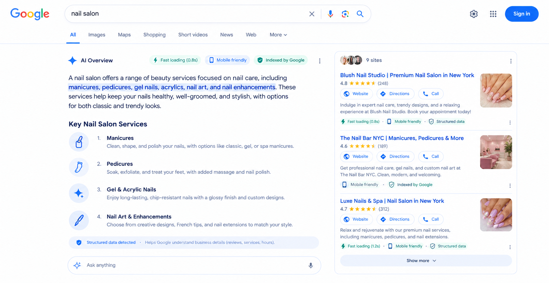 Google AI overview results